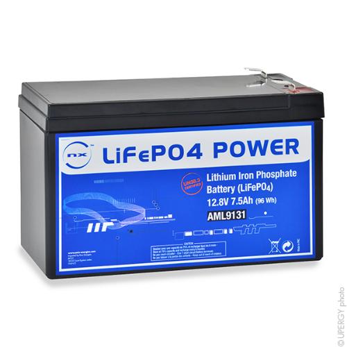 Batterie Lithium Fer Phosphate UN38.3 (96Wh) 12V 7.5Ah F6.35