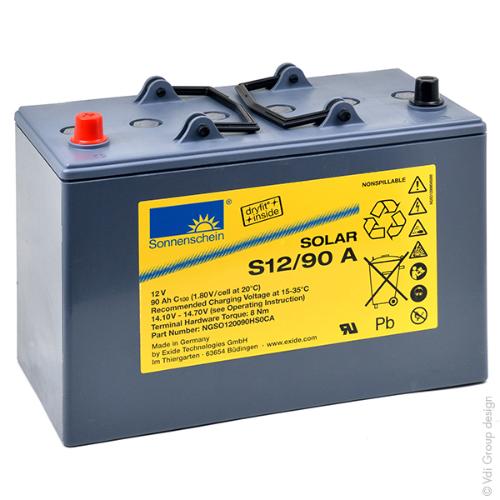 Batterie plomb etanche gel Solar S12/90A 12V 90Ah Auto photo du produit 1 L
