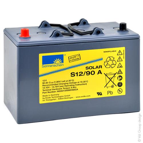 Batterie plomb etanche gel Solar S12/90A 12V 90Ah Auto photo du produit 2 L