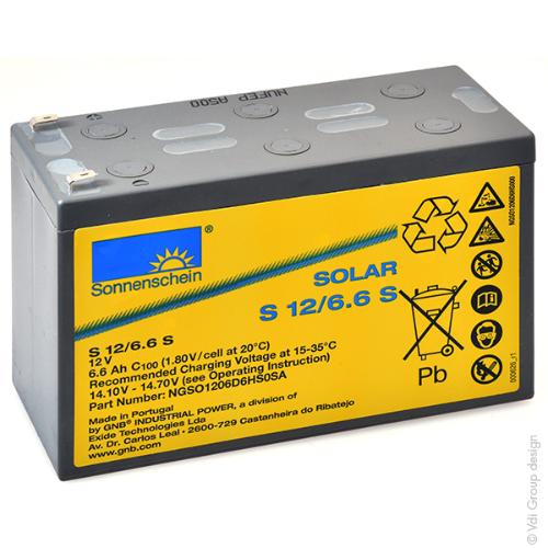 Batterie plomb etanche gel Solar S12/6.6S 12V 6.6Ah F4.8 photo du produit 1 L