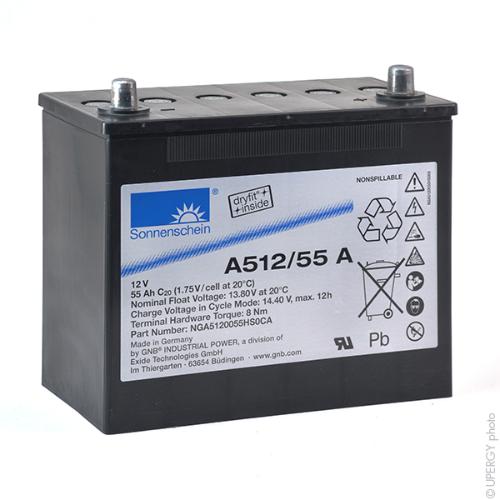 Batterie plomb etanche gel A512/55A 12V 55Ah Auto photo du produit 1 L