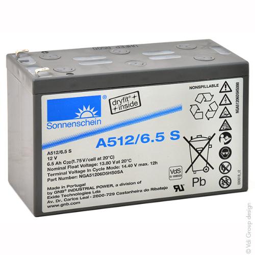 Batterie plomb etanche gel A512/6.5S 12V 6.5Ah F4.8 photo du produit 1 L