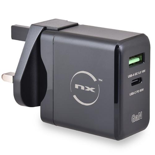Chargeur rapide GaN 65W USB-A et USB-C prise UK photo du produit 1 L