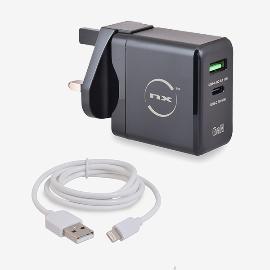 Adaptateur secteur UK 65W + Câble USB vers Lightning product photo